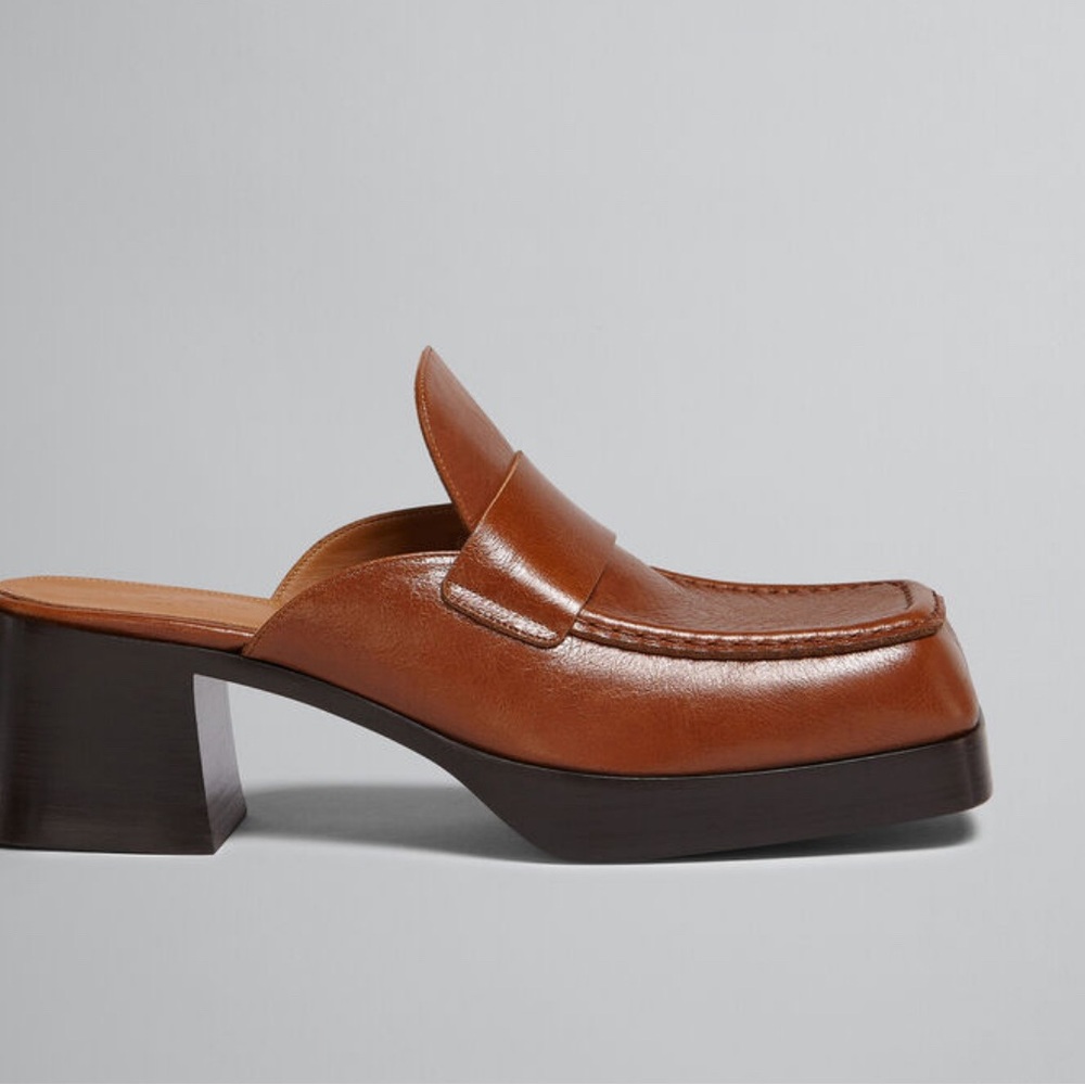 Marni Brown Leather Heeled Mule Size EU 38